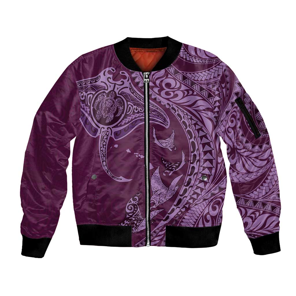 Hawaiian Manta Ray and Polynesian Tribal Tattoo Sleeve Zip Bomber Jacket Pink Color LT03 Unisex Pink - Polynesian Pride