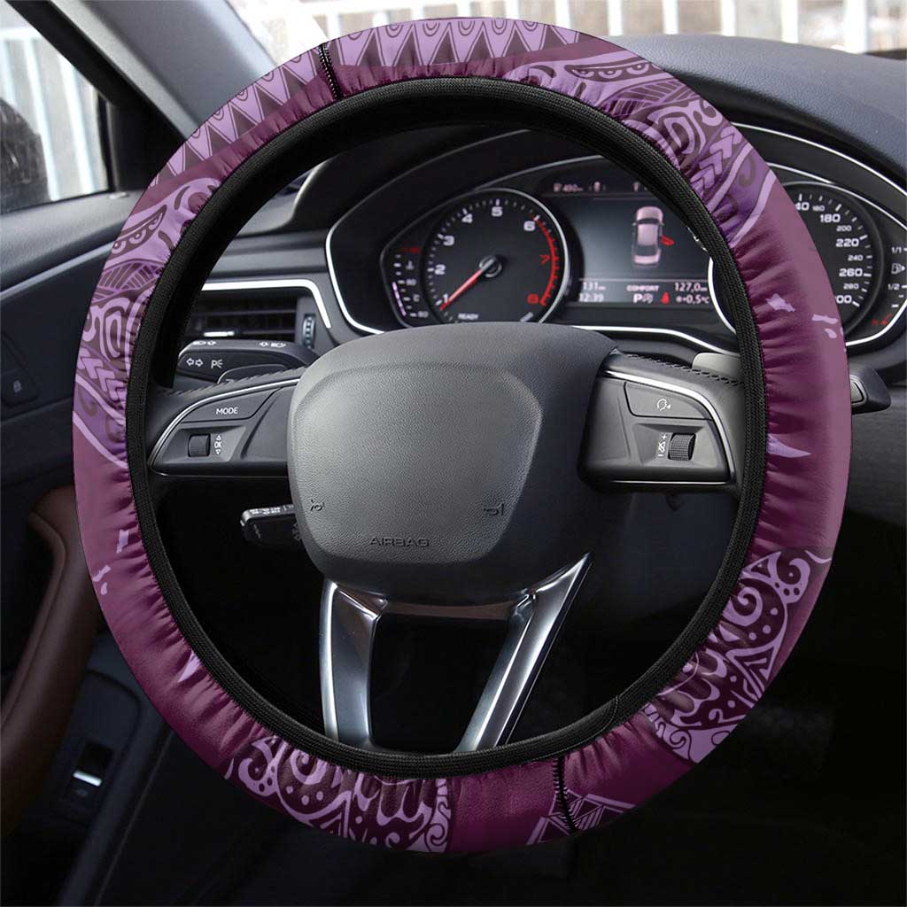 Hawaiian Manta Ray and Polynesian Tribal Tattoo Steering Wheel Cover Pink Color LT03