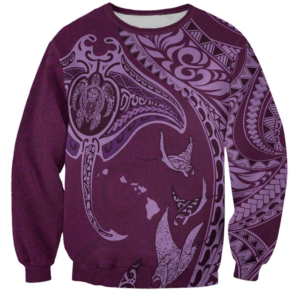 Hawaiian Manta Ray and Polynesian Tribal Tattoo Sweatshirt Pink Color LT03