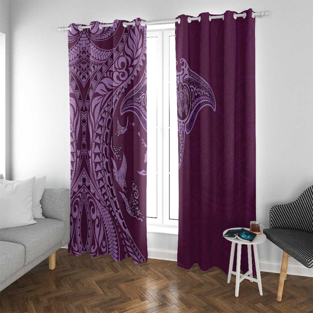 Hawaiian Manta Ray and Polynesian Tribal Tattoo Window Curtain Pink Color LT03