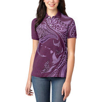 Hawaiian Manta Ray and Polynesian Tribal Tattoo Women Polo Shirt Pink Color LT03