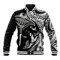 Hawaiian Manta Ray and Polynesian Tribal Tattoo Baseball Jacket Black Color LT03