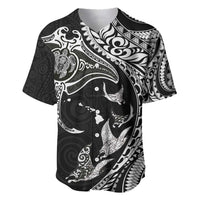 Hawaiian Manta Ray and Polynesian Tribal Tattoo Baseball Jersey Black Color LT03 Black - Polynesian Pride
