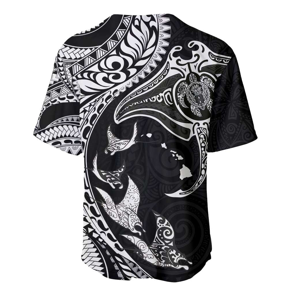 Hawaiian Manta Ray and Polynesian Tribal Tattoo Baseball Jersey Black Color LT03 - Polynesian Pride