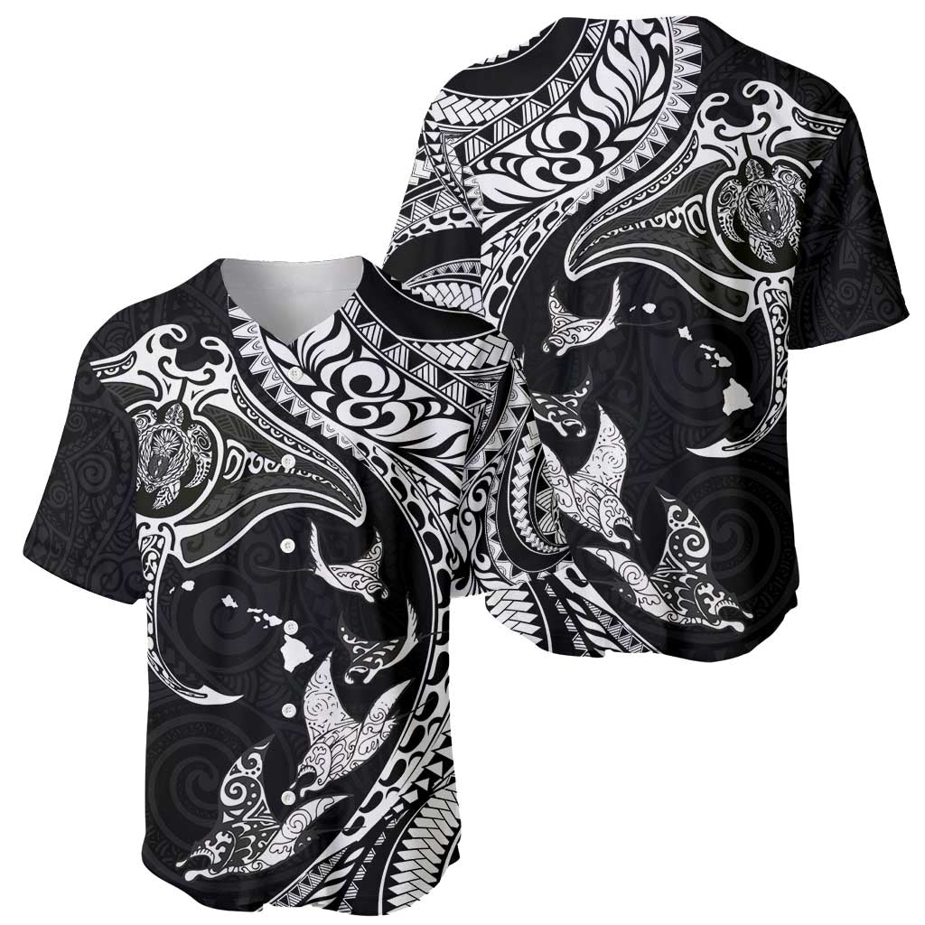 Hawaiian Manta Ray and Polynesian Tribal Tattoo Baseball Jersey Black Color LT03 - Polynesian Pride