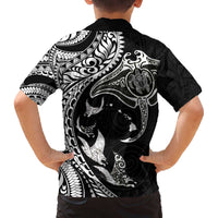 Hawaiian Manta Ray and Polynesian Tribal Tattoo Family Matching Off The Shoulder Long Sleeve Dress and Hawaiian Shirt Black Color LT03 - Polynesian Pride
