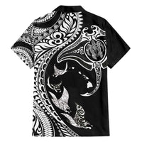 Hawaiian Manta Ray and Polynesian Tribal Tattoo Family Matching Off The Shoulder Long Sleeve Dress and Hawaiian Shirt Black Color LT03 - Polynesian Pride