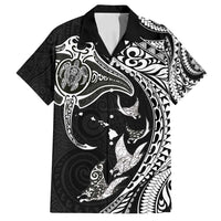 Hawaiian Manta Ray and Polynesian Tribal Tattoo Family Matching Summer Maxi Dress and Hawaiian Shirt Black Color LT03 Dad's Shirt - Short Sleeve Black - Polynesian Pride
