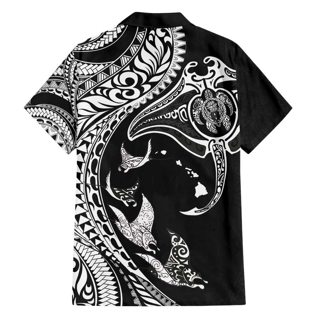 Hawaiian Manta Ray and Polynesian Tribal Tattoo Family Matching Summer Maxi Dress and Hawaiian Shirt Black Color LT03 - Polynesian Pride