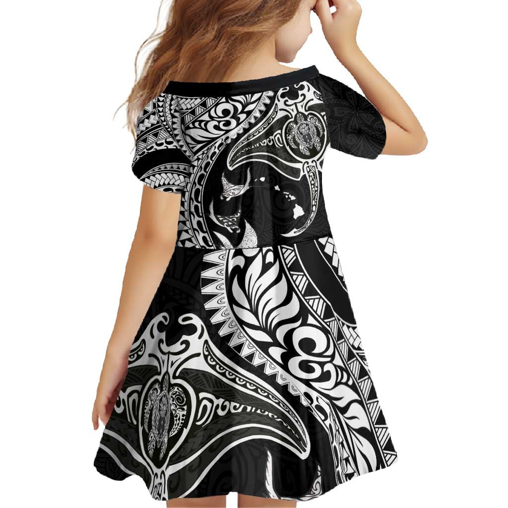 Hawaiian Manta Ray and Polynesian Tribal Tattoo Family Matching Tank Maxi Dress and Hawaiian Shirt Black Color LT03