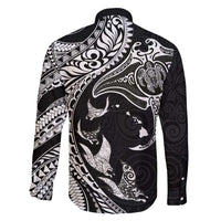 Hawaiian Manta Ray and Polynesian Tribal Tattoo Family Matching Tank Maxi Dress and Hawaiian Shirt Black Color LT03