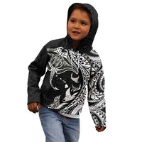 Hawaiian Manta Ray and Polynesian Tribal Tattoo Kid Hoodie Black Color LT03