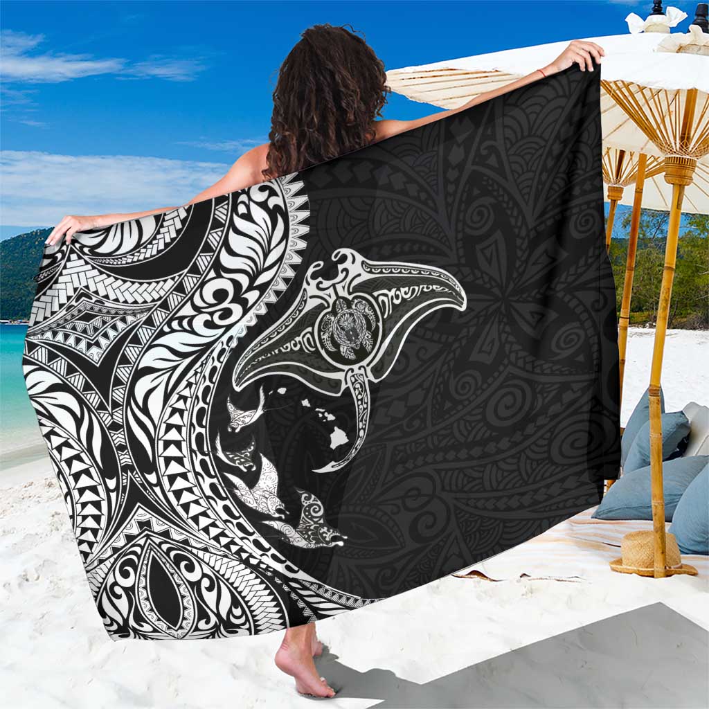 Hawaiian Manta Ray and Polynesian Tribal Tattoo Sarong Black Color LT03 One Size 44 x 66 inches Black - Polynesian Pride