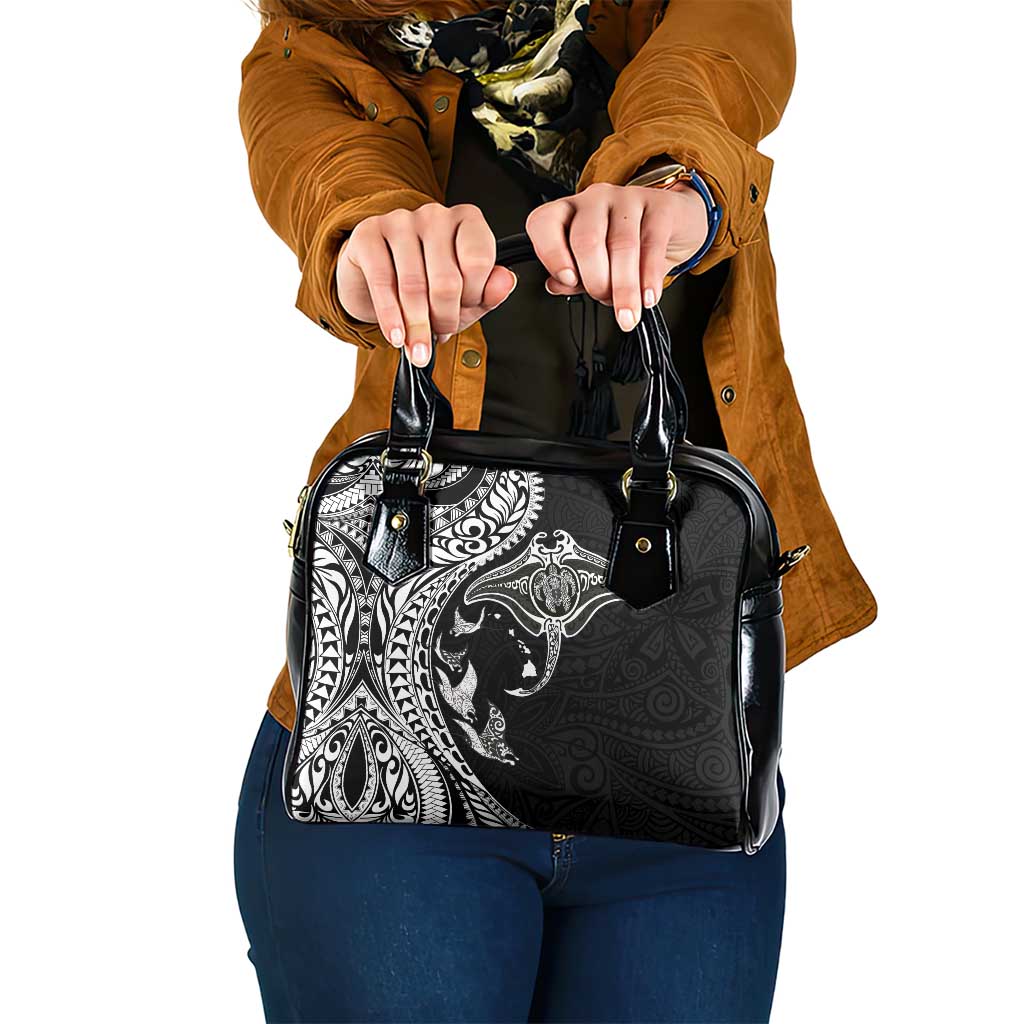 Hawaiian Manta Ray and Polynesian Tribal Tattoo Shoulder Handbag Black Color LT03 One Size Black - Polynesian Pride