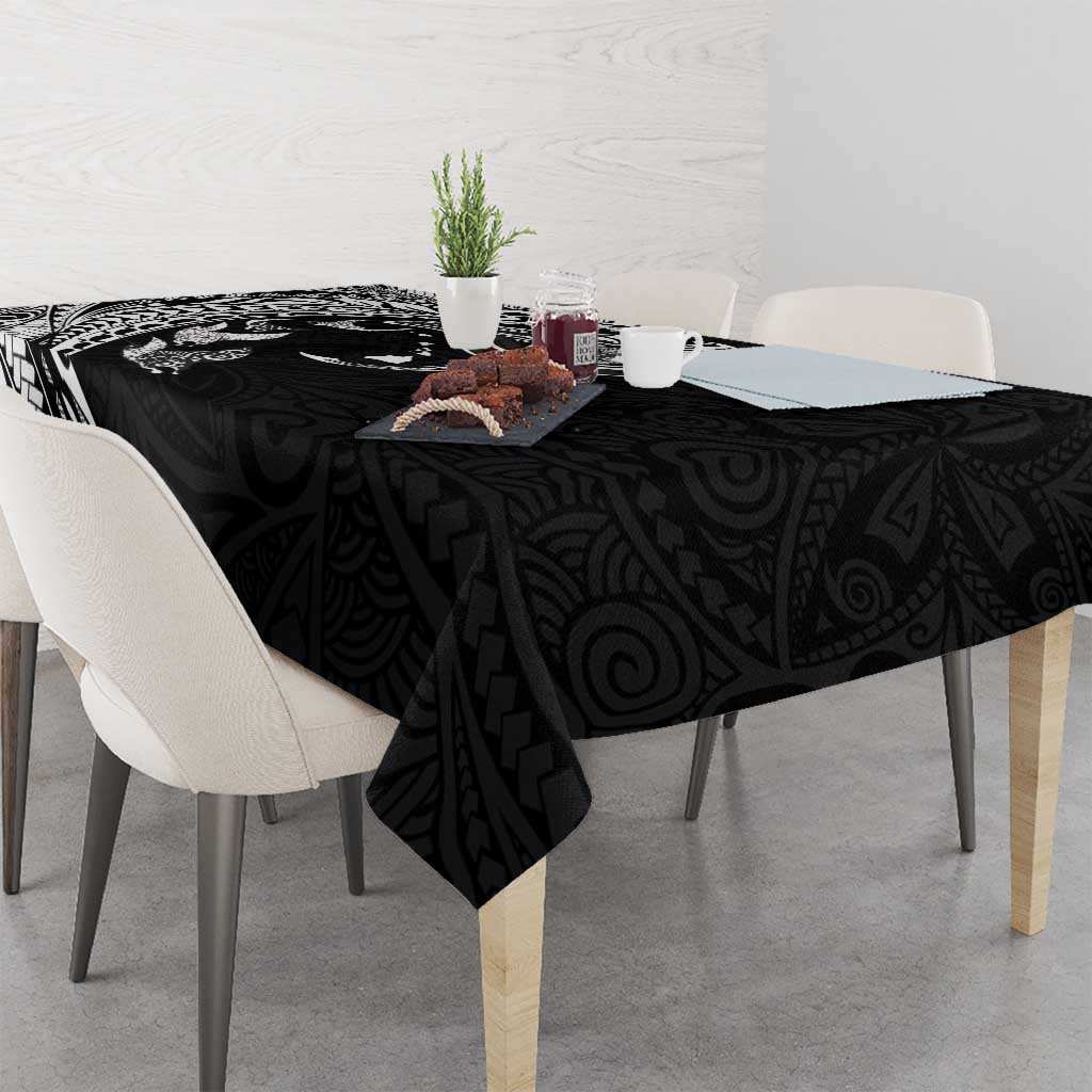 Hawaiian Manta Ray and Polynesian Tribal Tattoo Tablecloth Black Color LT03