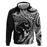 Hawaiian Manta Ray and Polynesian Tribal Tattoo Zip Hoodie Black Color LT03