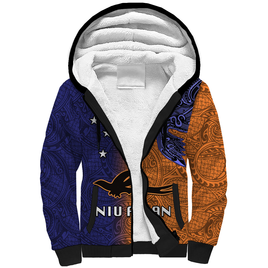 Papua New Guinea New Ireland Province Sherpa Hoodie PNG Birds Of Paradise Polynesian Arty Style LT03 Unisex Orange - Polynesian Pride