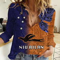 Papua New Guinea New Ireland Province Women Casual Shirt PNG Birds Of Paradise Polynesian Arty Style LT03 Female Orange - Polynesian Pride