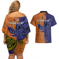 Custom Papua New Guinea New Ireland Province Couples Matching Off Shoulder Short Dress and Hawaiian Shirt PNG Birds Of Paradise Polynesian Arty Style LT03 - Polynesian Pride