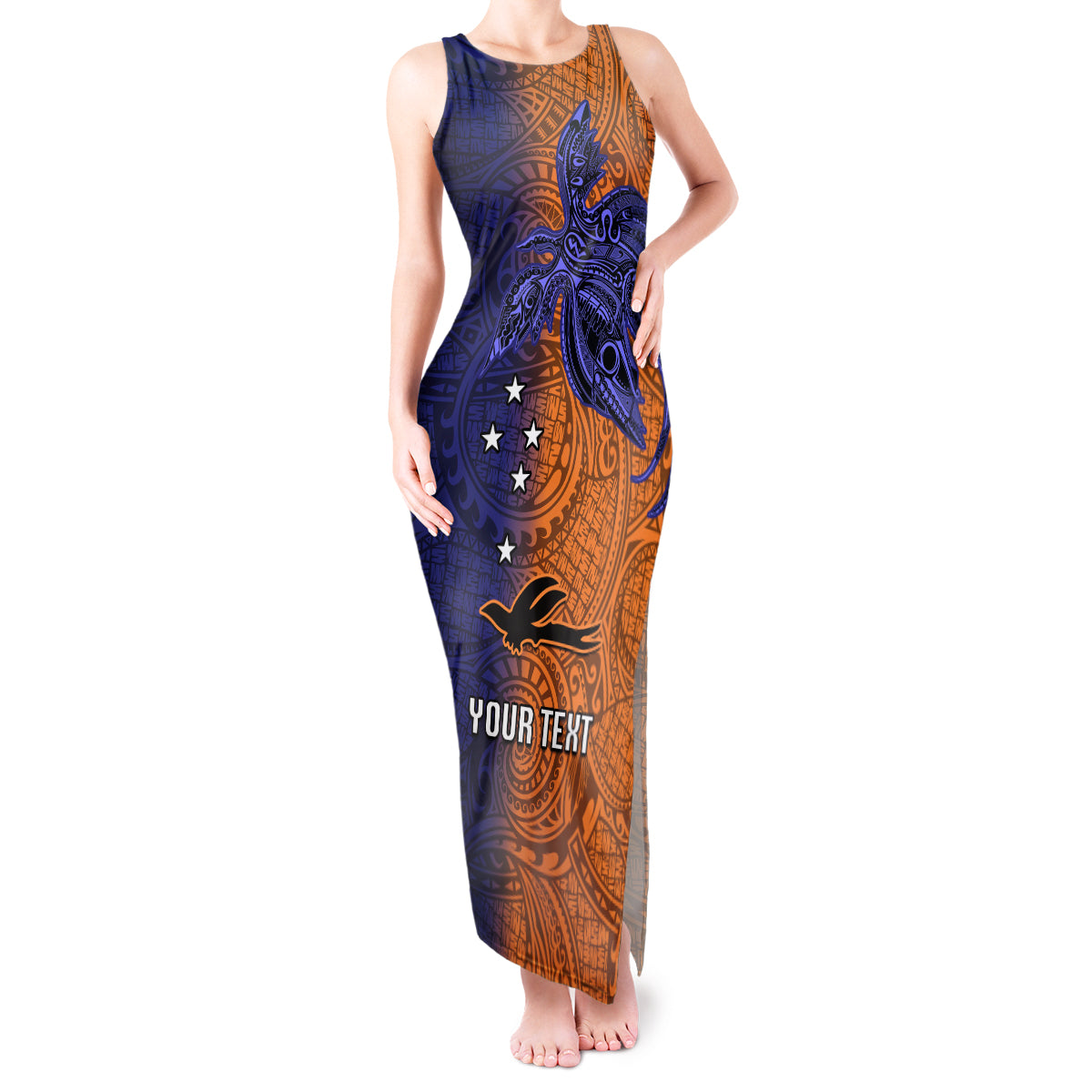 Custom Papua New Guinea New Ireland Province Tank Maxi Dress PNG Birds Of Paradise Polynesian Arty Style LT03 Women Orange - Polynesian Pride