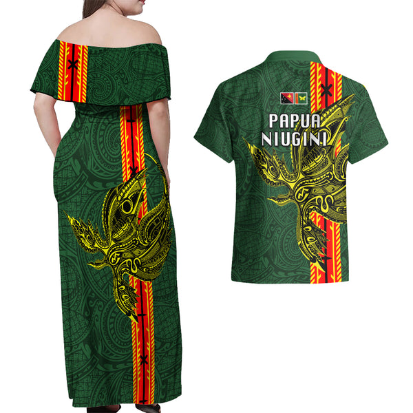 Papua New Guinea New Ireland Province Couples Matching Tank Maxi Dress and Hawaiian Shirt PNG Birds Of Paradise Polynesian Arty Style LT03 main image 0