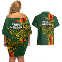 Papua New Guinea Oro Province Couples Matching Off Shoulder Short Dress and Hawaiian Shirt PNG Birds Of Paradise Polynesian Arty Style LT03 - Polynesian Pride