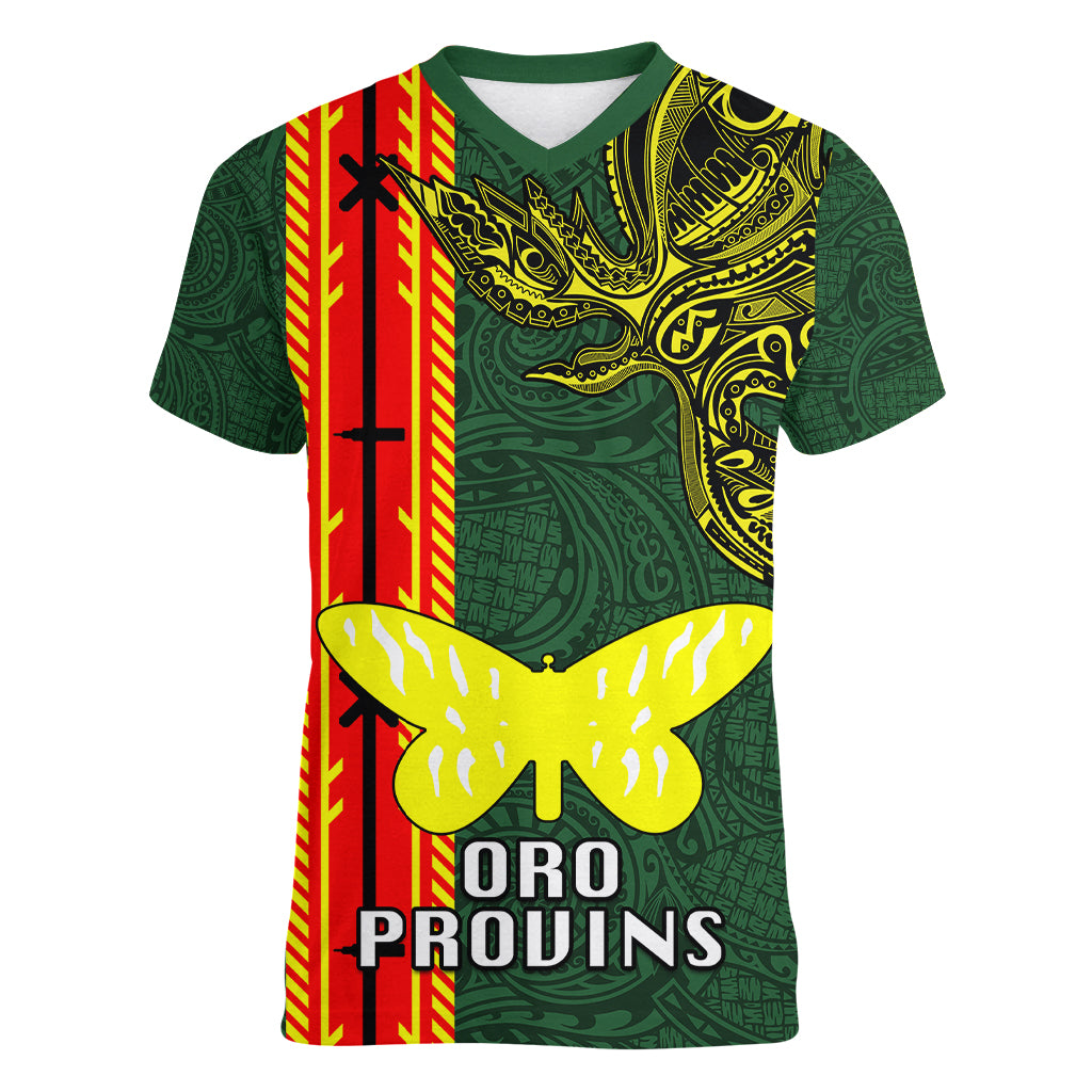 Papua New Guinea Oro Province Women V Neck T Shirt PNG Birds Of Paradise Polynesian Arty Style LT03 Female Green - Polynesian Pride