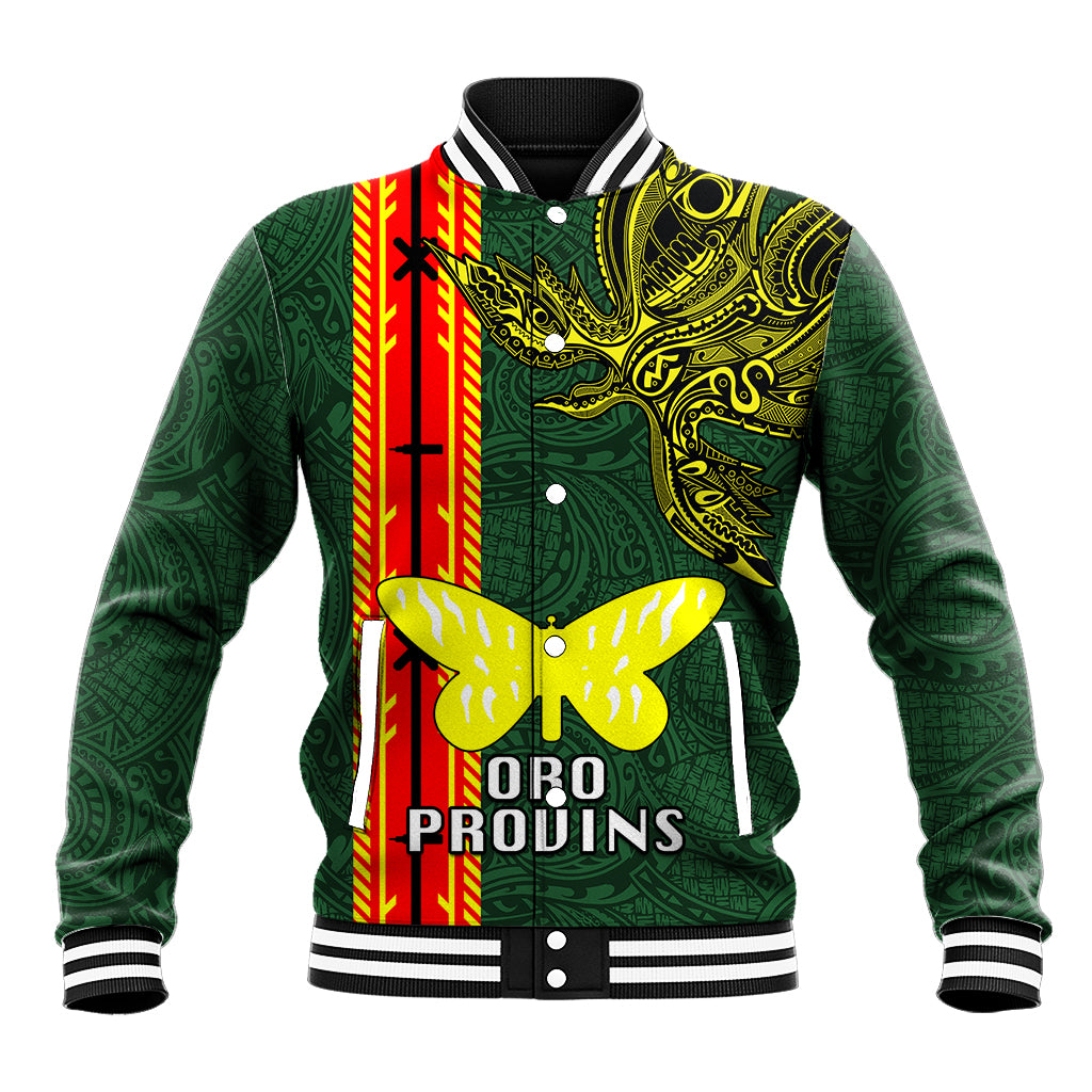 Custom Papua New Guinea Oro Province Baseball Jacket PNG Birds Of Paradise Polynesian Arty Style LT03 Unisex Green - Polynesian Pride