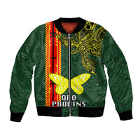 Custom Papua New Guinea Oro Province Bomber Jacket PNG Birds Of Paradise Polynesian Arty Style LT03 Unisex Green - Polynesian Pride