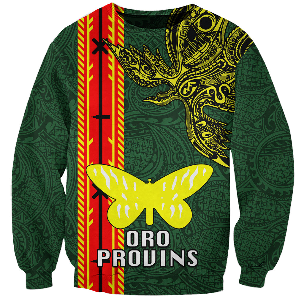 Custom Papua New Guinea Oro Province Sweatshirt PNG Birds Of Paradise Polynesian Arty Style LT03 Unisex Green - Polynesian Pride