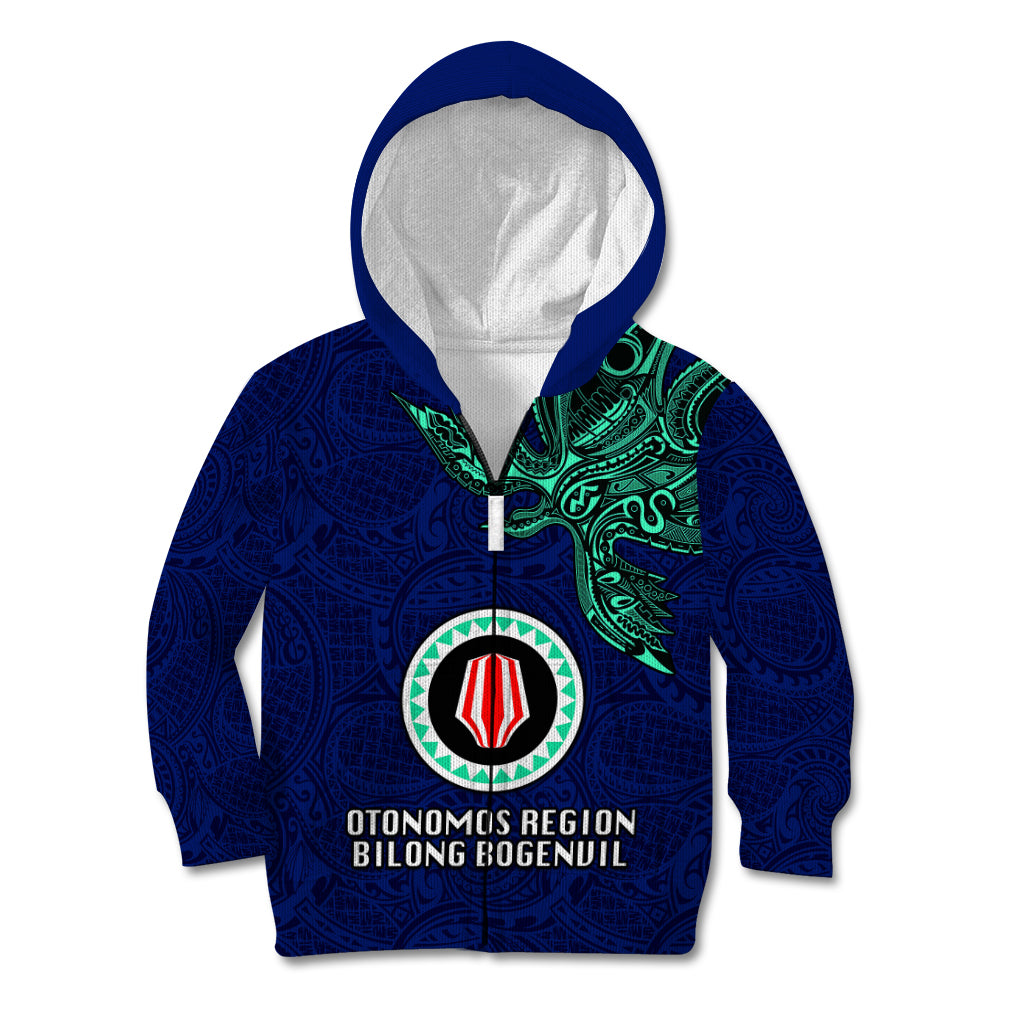 Papua New Guinea Bougainville Kid Hoodie PNG Birds Of Paradise Polynesian Arty Style LT03 Zip Hoodie Blue - Polynesian Pride