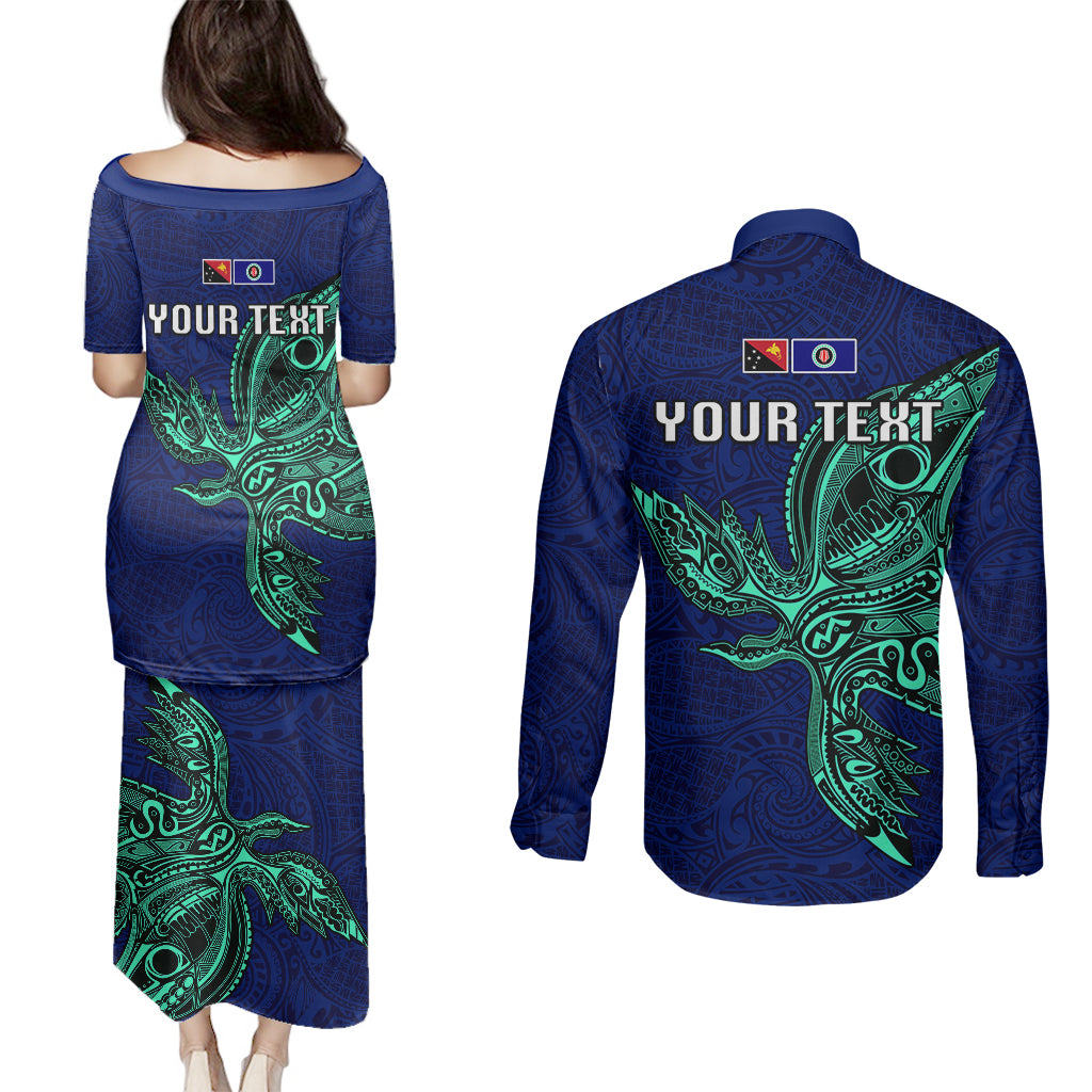 Custom Papua New Guinea Bougainville Couples Matching Puletasi Dress and Long Sleeve Button Shirts PNG Birds Of Paradise Polynesian Arty Style LT03 - Polynesian Pride