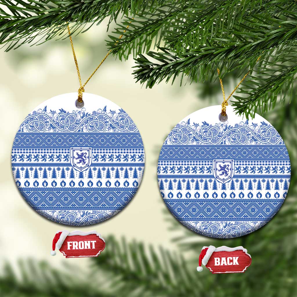 Scottish Christmas Ceramic Ornament Scotland Thistle and Celtic Knot White-Blue Color - Polynesian Pride