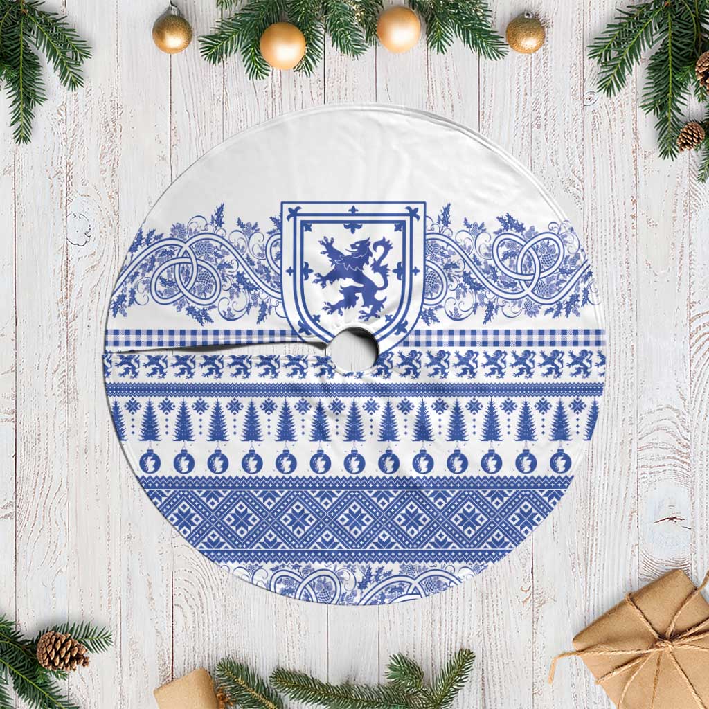 Scottish Christmas Tree Skirt Scotland Thistle and Celtic Knot White-Blue Color - Polynesian Pride