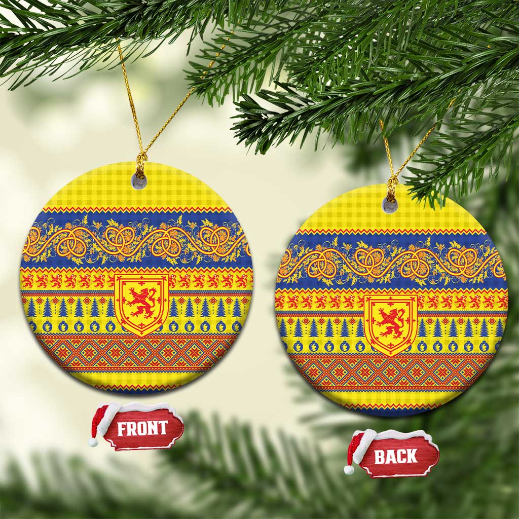 Scottish Christmas Ceramic Ornament Scotland Thistle and Celtic Knot Yellow-Red Color - Polynesian Pride