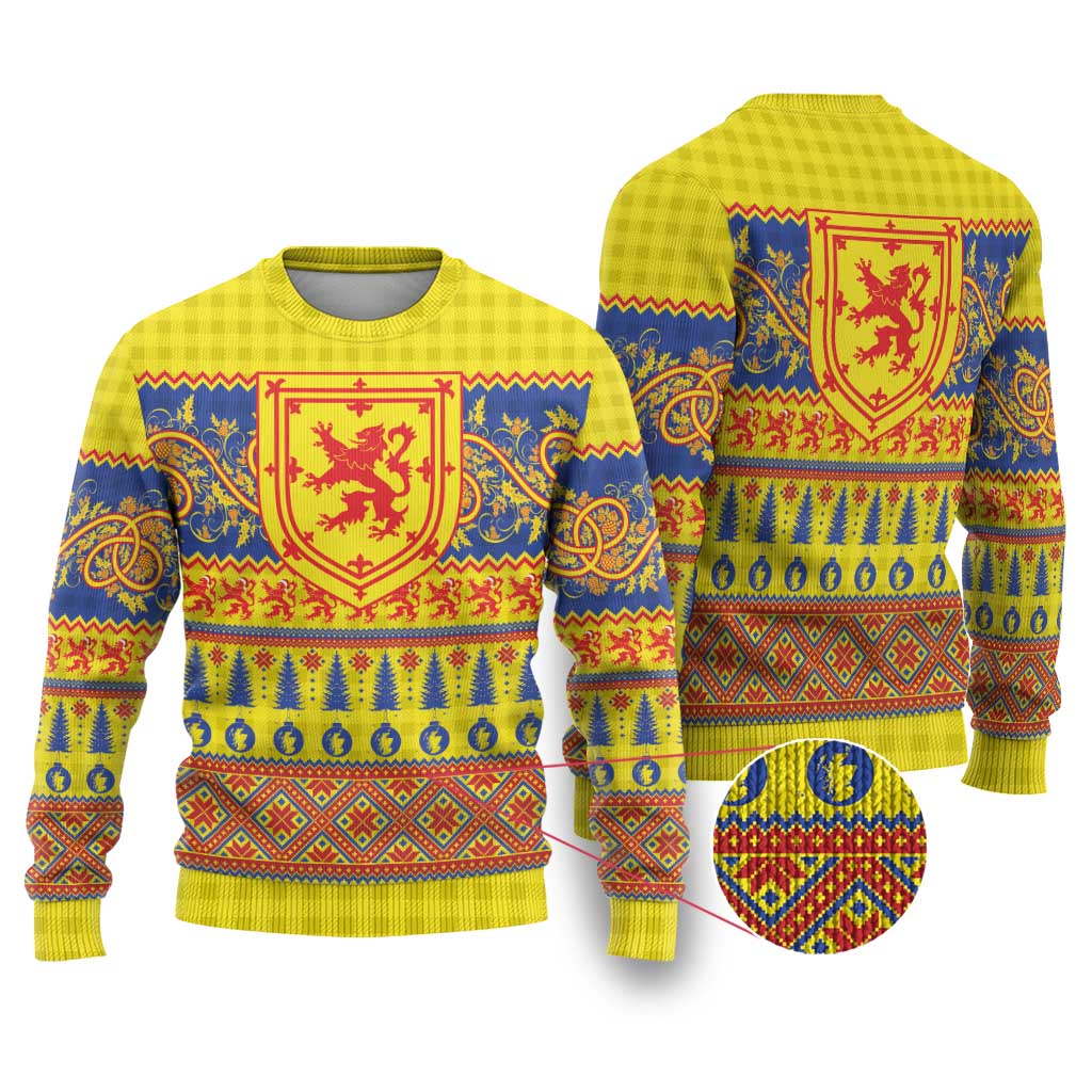 Scottish Christmas Ugly Christmas Sweater Scotland Thistle and Celtic Knot Yellow-Red Color - Polynesian Pride
