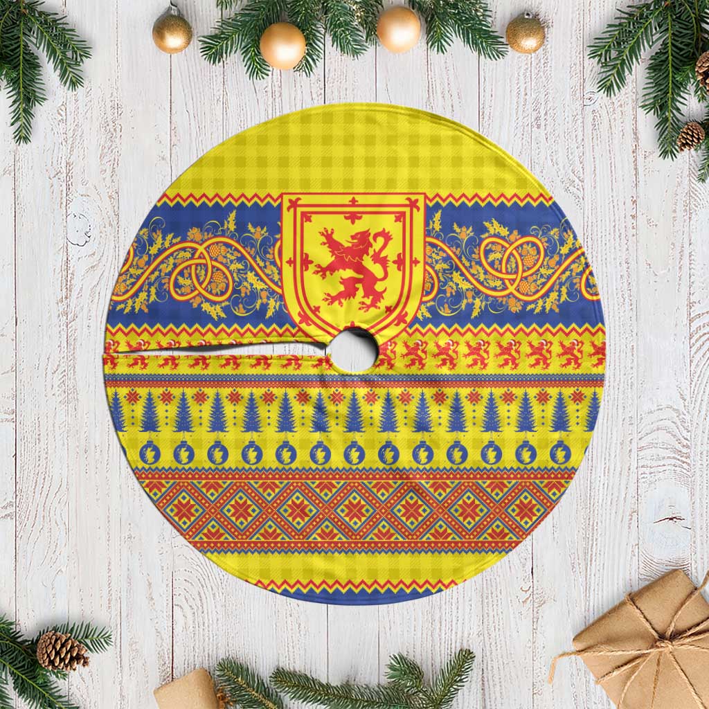 Scottish Christmas Tree Skirt Scotland Thistle and Celtic Knot Yellow-Red Color - Polynesian Pride