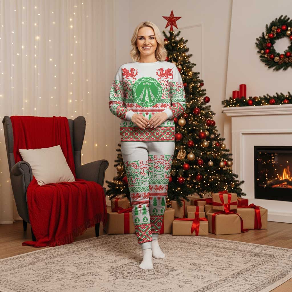 Welsh Christmas Pajama Set Awen and Celtics Culture with Xmas Elements - Polynesian Pride