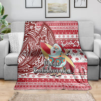 Hawaii Mele Kalikimaka Blanket Santa Claus Surfing with Hawaiian Pattern Striped Red Style LT03 - Polynesian Pride