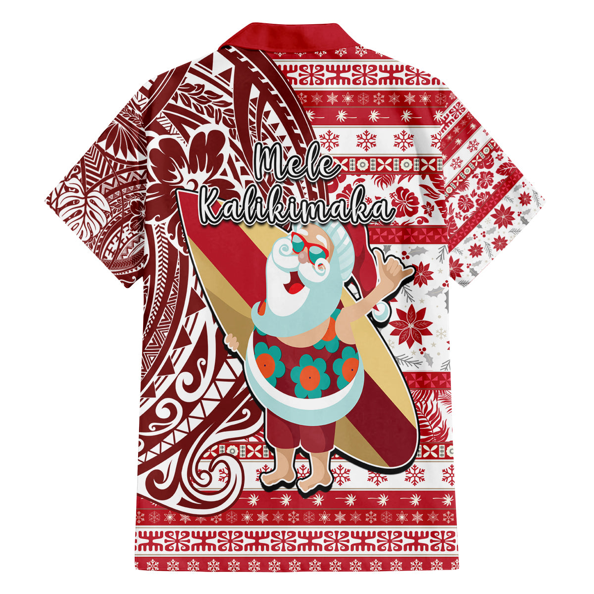 Hawaii Mele Kalikimaka Family Matching Long Sleeve Bodycon Dress and Hawaiian Shirt Santa Claus Surfing with Hawaiian Pattern Striped Red Style LT03 - Polynesian Pride