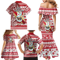 Hawaii Mele Kalikimaka Family Matching Mermaid Dress and Hawaiian Shirt Santa Claus Surfing with Hawaiian Pattern Striped Red Style LT03 - Polynesian Pride