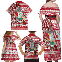 Hawaii Mele Kalikimaka Family Matching Off Shoulder Maxi Dress and Hawaiian Shirt Santa Claus Surfing with Hawaiian Pattern Striped Red Style LT03 - Polynesian Pride