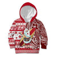Hawaii Mele Kalikimaka Kid Hoodie Santa Claus Surfing with Hawaiian Pattern Striped Red Style LT03 Red - Polynesian Pride