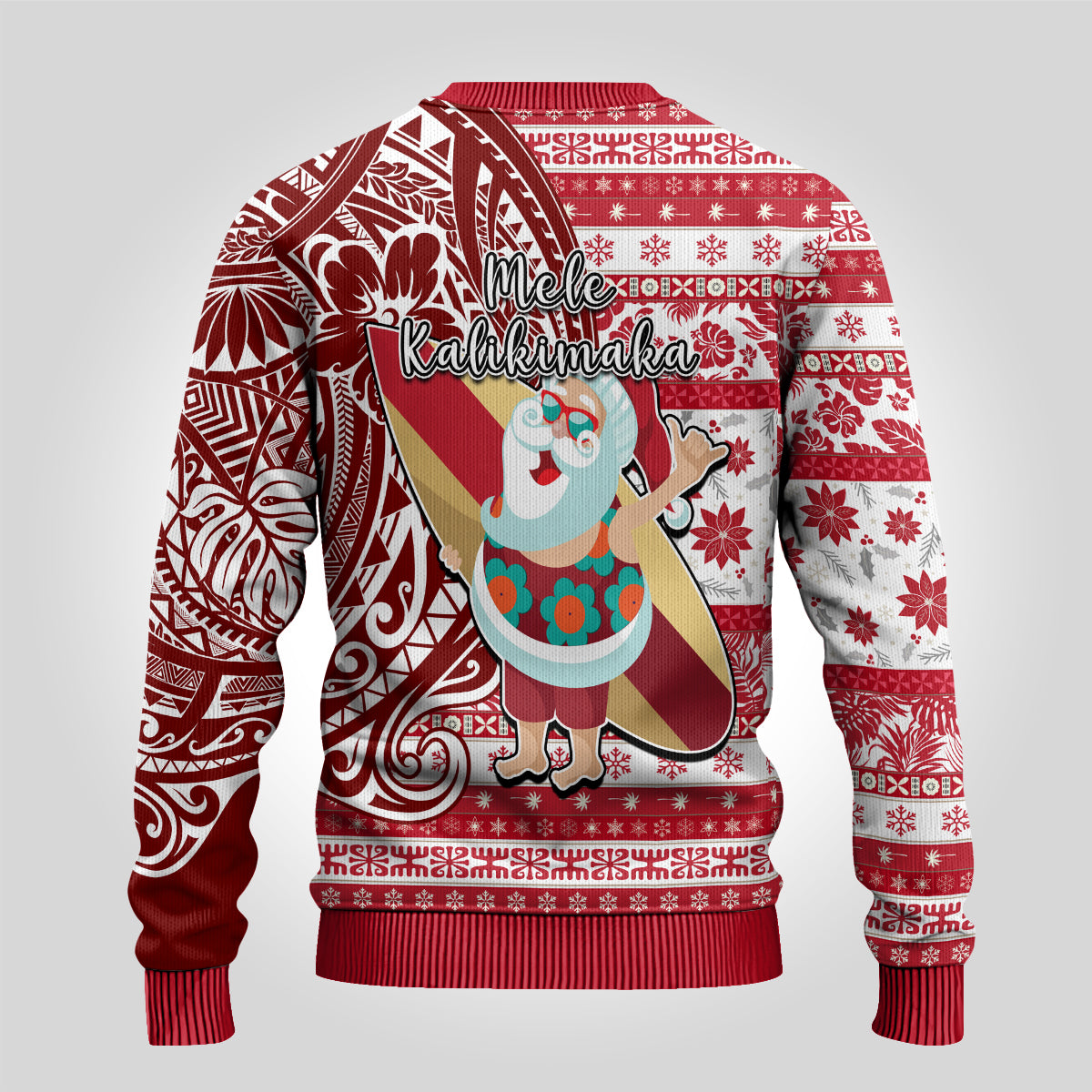 Hawaii Mele Kalikimaka Ugly Christmas Sweater Santa Claus Surfing with Hawaiian Pattern Striped Red Style LT03 - Polynesian Pride