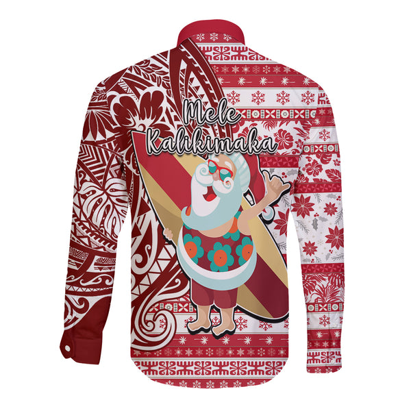 Hawaii Mele Kalikimaka Long Sleeve Button Shirt Santa Claus