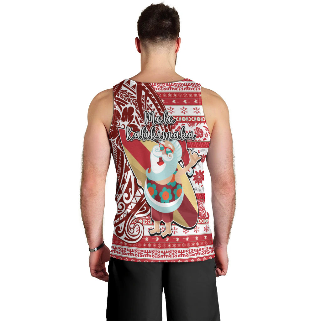 Hawaii Mele Kalikimaka Men Tank Top Santa Claus Surfing with Hawaiian Pattern Striped Red Style LT03 - Polynesian Pride