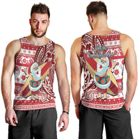 Hawaii Mele Kalikimaka Men Tank Top Santa Claus Surfing with Hawaiian Pattern Striped Red Style LT03 - Polynesian Pride
