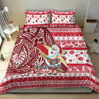 Custom Hawaii Mele Kalikimaka Bedding Set Santa Claus Surfing with Hawaiian Pattern Striped Red Style LT03 - Polynesian Pride