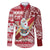 Custom Hawaii Mele Kalikimaka Family Matching Puletasi Dress and Hawaiian Shirt Santa Claus Surfing with Hawaiian Pattern Striped Red Style LT03 Dad's Shirt - Long Sleeve Red - Polynesian Pride