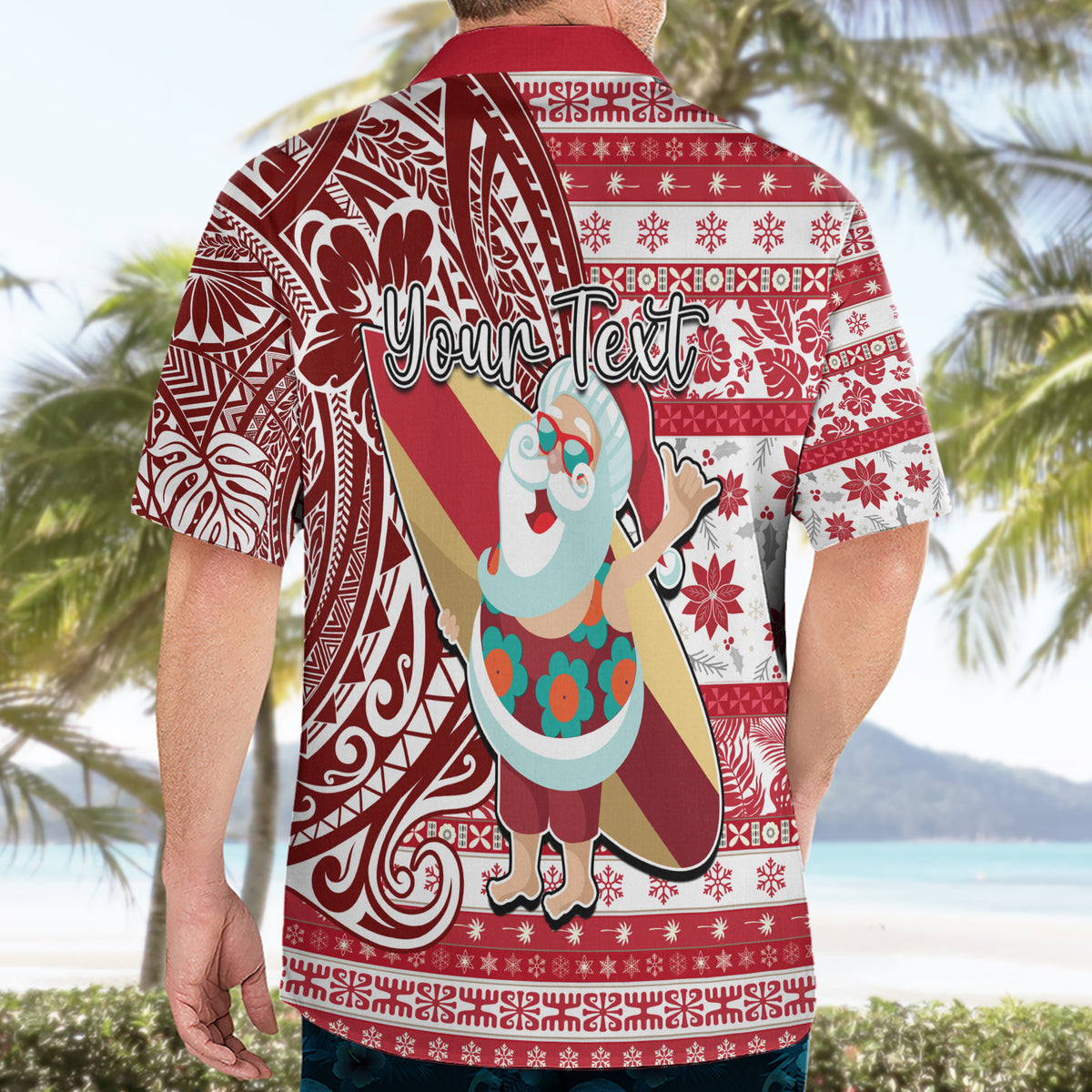 Custom Hawaii Mele Kalikimaka Hawaiian Shirt Santa Claus Surfing with Hawaiian Pattern Striped Red Style LT03 - Polynesian Pride